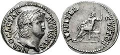 NERO. 54-68 AD. AR Denarius (3.39 gm). Rome mint. Struck 64-65 AD. Estimate $1500  NERO. 54-68 AD. AR Denarius (3.39 gm). Rome mint. Struck 64-65 AD. Laureate head right / Jupiter seated left, holding