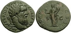 PERTINAX. 193 AD. Æ Sesterius (19.98 gm). Estimate $1500 PERTINAX. 193 AD. Æ Sesterius (19.98 gm). Laureate head right / Libertas standing half-left, holding abacus and cornucopiae. RIC IV 18; Woodwar