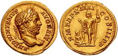 CARACALLA. 198-217 AD. AV Aureus (7.45 gm). Struck 211 AD. Estimate $7500 CARACALLA. 198-217 AD. AV Aureus (7.45 gm). Struck 211 AD. Laureate bust right, slight drapery on far shoulder / Caracalla (as