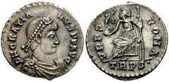 GRATIAN. 367-383 AD. AR Siliqua (2.09 gm). Treveri (Trier) mint. Struck 367-375 AD. Estimate $150 GRATIAN. 367-383 AD. AR Siliqua (2.09 gm). Treveri (Trier) mint. Struck 367-375 AD. Pearl-diademed, dr