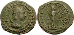 CILICIA. Tarsus. Salonina, wife of Gallienus. Augusta, 254-268 AD. Æ 28.5mm (13.25 gm). Diademed and draped bust right, set on crescent / Radiate Helios walking right, wearing long chiton, holding whi