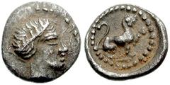 LYCIA, Uncertain Mint or Dynast. Circa 4th Century BC. AR Hemiobol (9mm, 0.28 gm). Head of Apollo left, wearing taenia / Panther seated right, foreleg raised. Mørkholm & Zahle II -; Falghera -; Traité