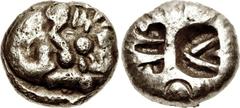 SKYTHIA, Borysthenes. Circa 550-500 BC. EL Stater (20mm, 14.08 g). Lydo-Mylesian standard. Lion sleeping(?) / Two incuse squares with geometric patterns; incuse crescent on one side. Anokhin 150; H.S.