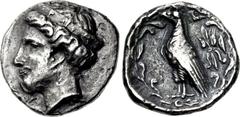 ELIS, Olympia. 110th Olympiad. 340 BC. AR Stater (25.5mm, 11.29 g, 2h). Head of Hera left, wearing ornamented stephanos / Eagle standing left; thunderbolt to right; all within wreath. Seltman, Temple 