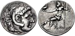 ARGOLIS, Argos. Circa 190 BC. AR Tetradrachm (30.5mm, 16.88 g, 1h). In the name and types of Alexander III of Macedon. Head of Herakles right, wearing lion skin / Zeus Aëtophoros seated left; in left 