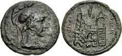 ATTICA, Athens. Pseudo-autonomous issue. Circa AD 140/50-175. Æ (26mm, 9.76 g, 5h). Draped bust of Athena right, wearing Corinthian helmet / View of the Acropolis from north and west; on right, steps 