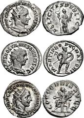 Trebonianus Gallus to Volusian. Lot of three (3) AR Antoniniani. Includes: (a) Trebonianus Gallus. AD 251-253. AR Antoninianus (22mm, 3.72 g, 7h). Rome mint, 1st officina. 2nd emission, late AD 251–mi