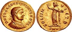 Constantine II. As Caesar, AD 316-337. AV Aureus (21mm, 5.35 g, 12h). Nicomedia mint, 4th officina. Struck AD 319. D N FL CL CONSTANTINVS NOB C, laureate, draped, and cuirassed bust right / SOLI IN VI