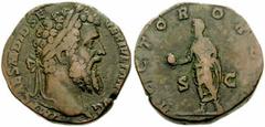 DIDIUS JULIANUS. 193 AD. Æ Sestertius (28mm, 19.57 gm). Laureate head right / Didius Julianus standing left, holding globe. RIC IV 16; Cohen 17. Near VF, brown patina.