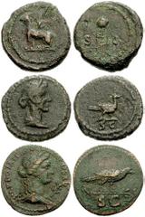 ROMAN IMPERIAL. Flavians and Early 2nd Century. Lot of three Æ Fractions. Lot includes the following: DOMITIAN. 81-96 AD. Semis. (19mm, 2.70 gm). Struck 90-91 AD. Laureate and draped bust of Apollo ri
