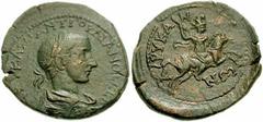 LYCIA, Arycanda. Gordian III. 238-244 AD. Æ 32mm (17.45 gm). Laureate, draped and cuirassed bust right / Radiate deity wearing Phrygian cap riding right, brandishing club. Von Aulock, Die Münzprägung 