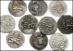 MYSIA. Pergamon. Circa 133-67 BC. Lot of ten AR Cistophoric Tetradrachms. Cista mystica with serpent; all within ivy wreath / Bow-case with serpents; monograms above; serpent-entwined thyrsos right. L