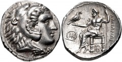 KINGS of MACEDON. Demetrios I Poliorketes. 306-283 BC. AR Tetradrachm (26mm, 17.08 g, 6h). In the name and types of Alexander III. Tyre mint. Struck circa 290-286 BC. Head of Herakles right, wearing l