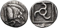 DYNASTS of LYCIA. Uncertain dynast. Circa 450-400 BC. AR 1/6 Stater(?) (12mm, 1.00 g). Forepart of boar right / Triskeles within linear border. Cf. Falghera 68 (obv. type to left); cf. SNG Copenhagen 
