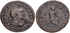 CILICIA, Casae. Valerian I. AD 253-260. Æ 11 Assaria (31mm, 12.26 g, 7h). Laureate, draped, and cuirassed bust right; IA (mark of value) before / Zeus seated right, holding scepter. SNG France 532 (sa