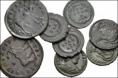 ROMAN. Imperial. Lot of eight (8) bronze coins of Julian II and Jovian. Includes: Julian II. Bull type (2) // Julian II. Votive type (4) // Jovian. Votive type (2). Average Near VF, green patina, clea
