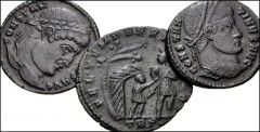 ROMAN. Imperial. Lot of three (3) bronze coins from Constantine I to Constans. Includes: Constantine I. Æ Follis. Treveri mint // Constantine I. Æ Follis. Ticinum mint // Constans. Æ Centenionalis. Tr