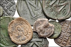 BYZANTINE. Lot of ten (10) bronze and lead issues from Anastasius to Leo VI. Includes: Anastasius. Æ Follis // Justin I. Æ Pentanummium // Justinian I. Æ Follis // Justinian I. Æ Decanummium // Justin