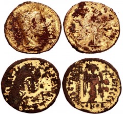 MIXED. Roman Imperial-Byzantine. Lot of two (2) Fourrées. Includes: ROMAN IMPERIAL: Severus Alexander. Fourrée Aureus. Copying Rome mint issue from AD 226. Cf. RIC IV 126 // BYZANTINE: Justin I. Fourr