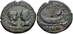 THRACE, Anchialus. Gordian III, with Tranquillina. AD 238-244. Æ (27mm, 11.80 g, 12h). Laureate, draped and cuirassed bust of Gordian right, vis à vis diademed and draped bust of Tranquillina left / G