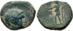SYRIA, Decapolis. Nysa-Scythopolis. Marcus Licinius Crassus. Proconsul, 54-53 BCE. Æ (19mm, 5.25 g, 12h). Head of Crassus right / Dionysus standing facing, head left, holding cantharus and leaning on 