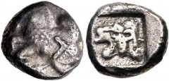 DYNASTS of LYCIA. Uncertain dynast. Circa 500-470/60 BC. AR Stater (17mm, 9.40 g, 6h). Pegasos flying left; T on flank / Head of roaring lion left; [T below ear?]; all within incuse square. Unpublishe