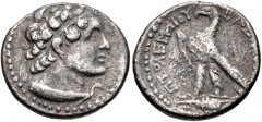 PTOLEMAIC KINGS of EGYPT. Ptolemy VI Philometor. Second sole reign, 163-145 BC. AR Didrachm (21mm, 6.24 g, 1h). Uncertain mint in Cyprus. Dated CY 105? (158/7 BC?). Diademed bust of Ptolemy I right, w