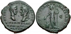 MOESIA INFERIOR, Marcianopolis. Macrinus, with Diadumenian as Caesar. AD 217-218. Æ Pantassarion (26mm, 11.73 g, 12h). Pontianus, consular legate. Bare head of Diadumenian, right vis à vis laureate he