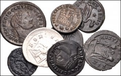 ROMAN. Imperial. Lot of eight (8) silver and bronze coins from Gordian III to Valentinian I. Includes: Gordian III. AR Antoninianus // Aurelian. Antoninianus // Diocletian. Æ Follis // Maximinus II. Æ