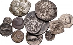 MIXED. Greek-Roman Provincial. Lot of twelve (12) silver coins. Includes: GREEK: Lucania, Velia. AR Drachm // Calabria, Tarentum. AR Diobol // Bruttium, Rhegion. AR Obol // Thrace, Maroneia. AR Triobo