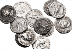 ROMAN. Imperial. Lot of twelve (12) AR Denarii from Julia Domna to Severus Alexander. Includes: Julia Domna (2) // Caracalla (4) // Geta (2) // Elagabalus // Julia Maesa // Severus Alexander (2). VF t