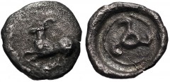DYNASTS of LYCIA. Kuprilli(?). Circa 480-440 BC. AR 1/12 Stater (10mm, 0.39 g). Goat kneeling left / Triskeles within linear circle within incuse circle. Mørkholm & Zahle – (but cf. 14 for similar 1/3