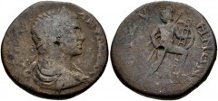 THRACE, Bizya. Caracalla. AD 198-217. Æ (30mm, 18.57 g, 7h). Laureate, draped, and cuirassed bust right / Capaneus advancing right, holding spear and shield, with left foot on low wall, about to scale