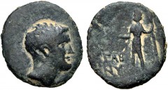 SYRIA, Decapolis. Nysa-Scythopolis. Marcus Licinius Crassus. Proconsul, 54-53 BCE. Æ (19mm, 4.15 g, 12h). Dated CY 10 (54 BCE). Head of Crassus (or Gabinius?) right / Dionysus standing facing, head le