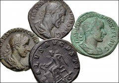 ROMAN. Imperial. Lot of four (4) Æ Sestertii of Maximinus I and Gordian III. Includes: Maximinus I (2) // Gordian III (2). Near VF to VF, some light smoothing. LOT SOLD AS IS, NO RETURNS. Four (4) coi