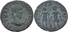 PAMPHYLIA, Perge. Gallienus. AD 253-268. Æ 10 Assaria (32mm, 14.93 g, 1h). Laureate, draped, and cuirassed bust right; I (mark of value) before / Hermes, holding purse and caduceus, and Hercules, hold