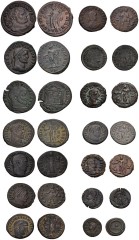 ROMAN. Provincial-Imperial. Lot of fourteen (14) miscellaneous coins. All bronze issues unless otherwise noted. PROVINCIAL: Diocletian. BI Tetradrachm (2) // IMPERIAL : Diocletian. Follis // Maximianu