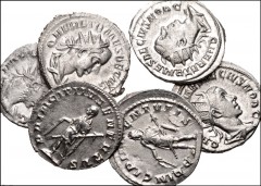 ROMAN. Imperial. Lot of six (6) AR Antoniniani from Herennius Etruscus to Gallienus. Includes: Herennius Etruscus (5) // Gallienus. The Gallienus VF and slightly porous, remaining Near EF. LOT SOLD AS