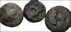 GREEK. Magna Graecia & Sicily. Lot of three (3) bronze coins of Laos in Lucania. Includes: HN 2297 // HN 2304 // HN 2305. Fair to Fine, green patinas. Rare. Includes collector’s tickets with pedigree 