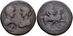 CARIA, Stratonicaea. Caracalla, with Plautilla. AD 198-217. Æ (36mm, 26.36 g, 6h). Struck circa AD 202–203. [AV KAI M AVP A]И KAI ΘЄ CЄB ИЄ [ΠΛAUTIΛΛA], confronted busts of Caracalla right, laureate a