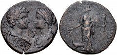 CARIA, Stratonicaea. Caracalla, with Plautilla. AD 198-217. Æ (33mm, 14.84 g, 6h). Struck circa AD 202–203. Confronted busts of Caracalla right, laureate, draped, and cuirassed, and Plautilla left, dr