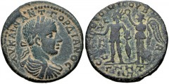 LYDIA, Magnesia ad Sipylum. Gordian III. AD 238-244. Æ (29mm, 12.83 g, 12h). Aurelius Theodotus, strategos. Laureate, draped, and cuirassed bust right / Magnesia, as Amazon, turreted, standing left, h