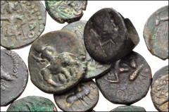 CENTRAL ASIAN. Ancient India. Lot of fourteen (14) mostly Kushan bronze coins. Includes: various types, denominations, and rulers. Lot also includes an ancient bronze ring. Fair to Fine, some scratche