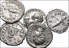 ROMAN. Imperial. Lot of five (5) AR Denarii from Lucilla to Julia Mamaea. Includes: Lucilla // Plautilla // Julia Maesa // Julia Soemias // Julia Mamaea. Near EF to EF. LOT SOLD AS IS, NO RETURNS. Fiv