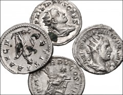 ROMAN. Imperial. Lot of four (4) AR Antoniniani from Gordian III to Philip II. Includes: Gordian III (2) // Philip I // Philip II. Average Good VF, some porosity and green deposits, one Gordian with f