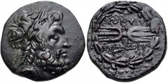 LYDIA, Tralleis. 2nd-1st centuries BC. Æ (18mm, 5.34 g, 6h). Laureate head of Zeus right / Winged thunderbolt within wreath. SNG Kayhan 1010. Good VF, black patina, reverse a bit rough. From the Demet