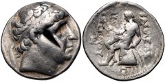 SELEUKID KINGS of SYRIA. Antiochos I Soter. 281-261 BC. AR Tetradrachm (27mm, 17.13 g, 1h). Tarsos mint. Diademed head right / Apollo Delphios seated left on omphalos; monograms to outer left and in e
