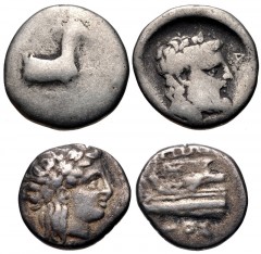 GREEK. Miscellaneous. Lot of two (2) AR Hemidrachms of Aigai and Kios. Includes: ACHAIA, Aigai. AR Hemidrachm. BCD Peleponnesos 388 // BITHYNIA, Kios. AR Hemidrachm. SNG Copenhagen 370. Near Fine and 