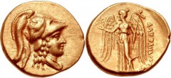 KINGS of MACEDON. Alexander III ‘the Great’. 336-323 BC. AV Stater (19mm, 8.54 g, 6h). Tyre mint. Struck under Menes. Dated RY 25 of Azemilkos (325/4 BC). Helmeted and draped bust of Athena right, gri