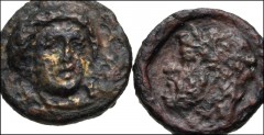 GREEK. Magna Graecia & Sicily. Lot of two (2) bronze coins of Gela in Sicily. All coins: Æ Tetras (14mm). Circa 315-310 BC. Wreathed head of Demeter facing slightly right / Head of the river-god Gelas